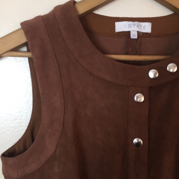 [1.State] Brown Faux Suede Henley Sleeveless Dress - Picture 4 of 12